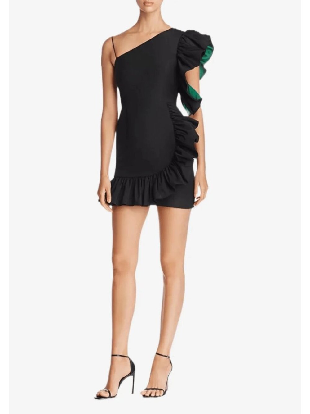 Sandro Paris NWT Kemila Noir/Black and Green One-Shoulder Mini Dress Size 2 M